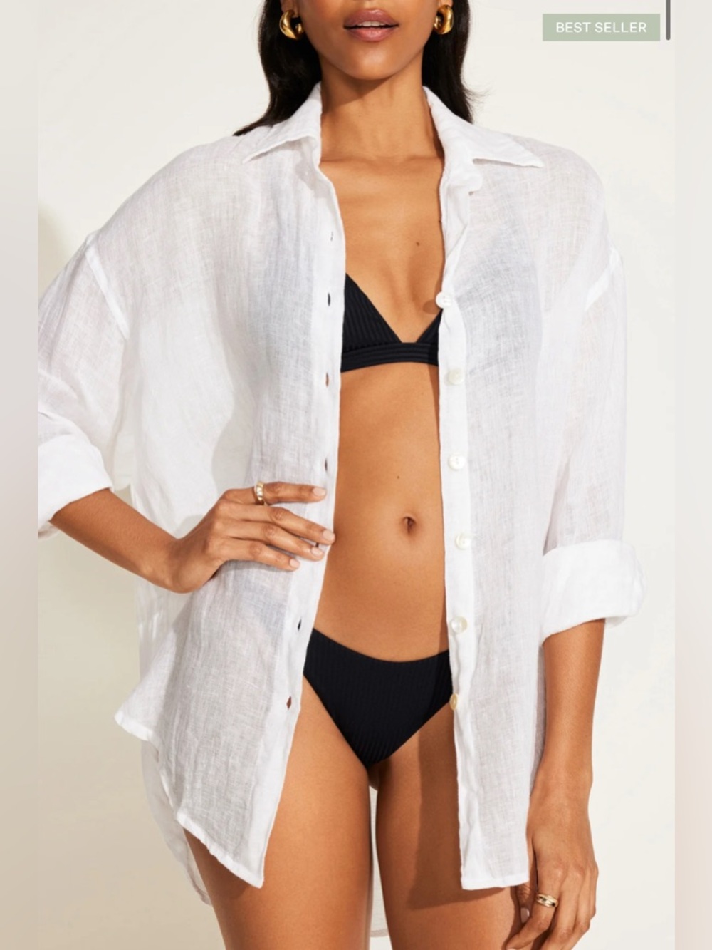 Vitamin A Playa Linen Boyfriend Shirt in White